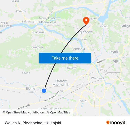 Wolica K. Płochocina to Łajski map