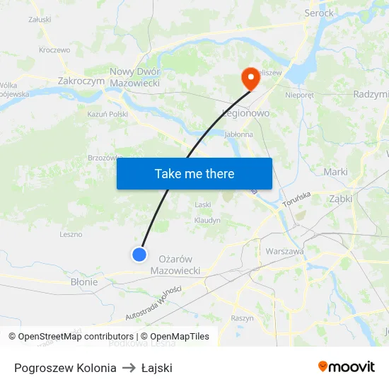 Pogroszew Kolonia to Łajski map