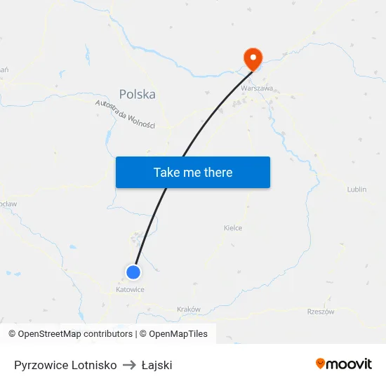 Pyrzowice Lotnisko to Łajski map