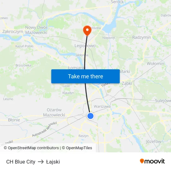 CH Blue City to Łajski map