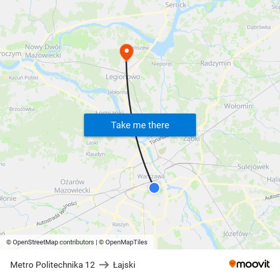 Metro Politechnika to Łajski map