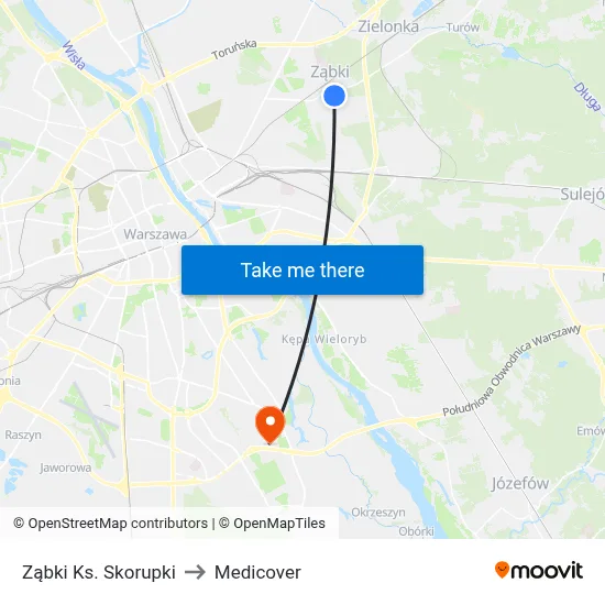 Ząbki Ks. Skorupki to Medicover map