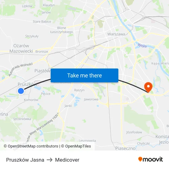 Pruszków Jasna to Medicover map