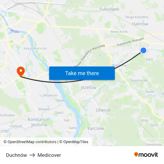 Duchnów to Medicover map