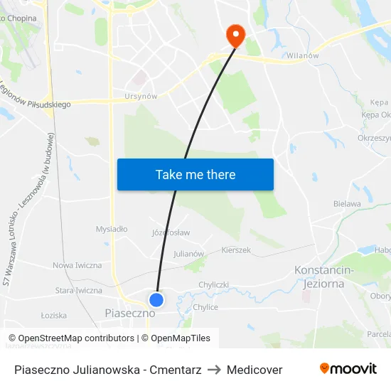 Piaseczno Julianowska - Cmentarz to Medicover map