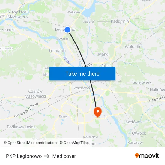 PKP Legionowo to Medicover map