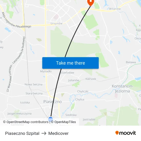 Piaseczno Szpital to Medicover map