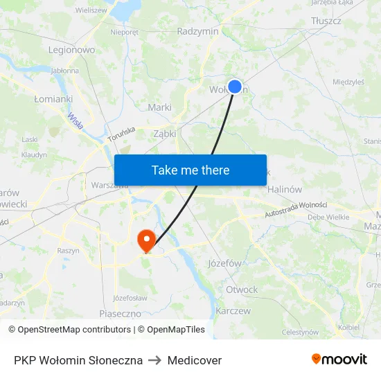 PKP Wołomin Słoneczna to Medicover map