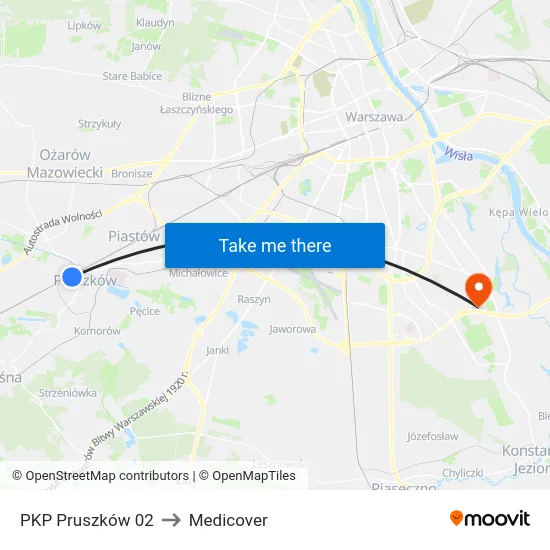 PKP Pruszków 02 to Medicover map