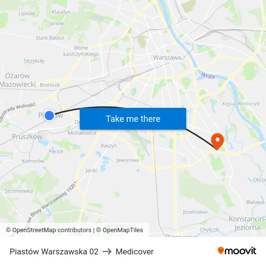 Piastów Warszawska 02 to Medicover map