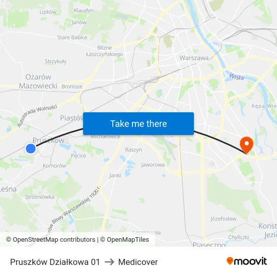 Pruszków Działkowa 01 to Medicover map