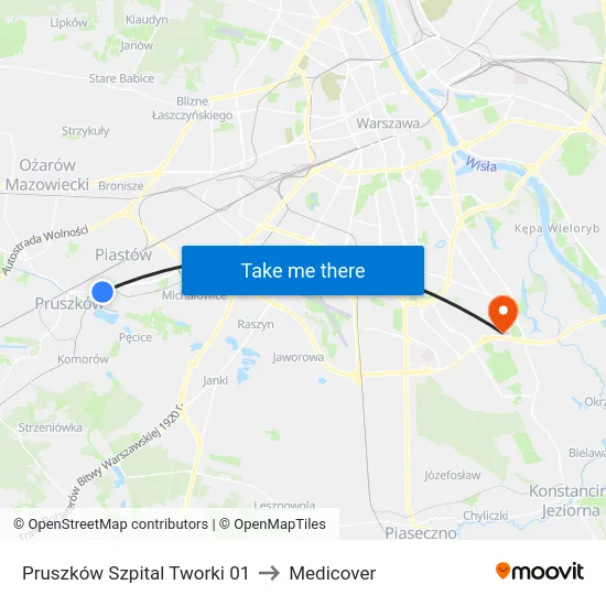 Pruszków Szpital Tworki 01 to Medicover map