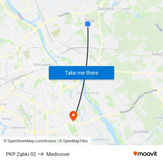 PKP Ząbki 02 to Medicover map