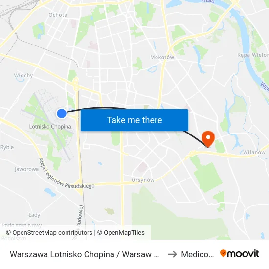 Warszawa Lotnisko Chopina / Warsaw Airport to Medicover map