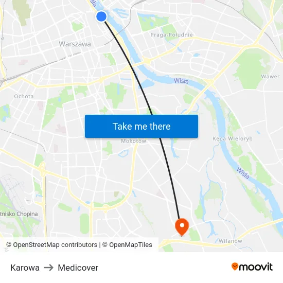 Karowa to Medicover map