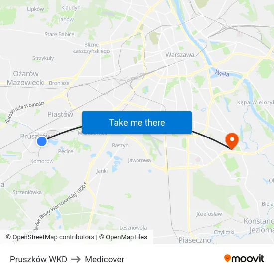 Pruszków WKD to Medicover map