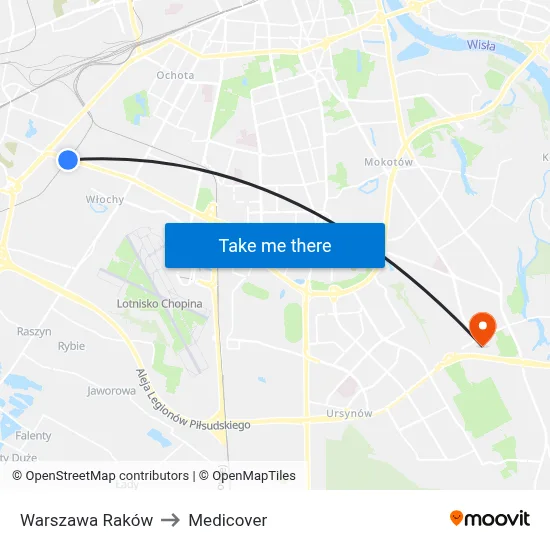 Warszawa Raków to Medicover map