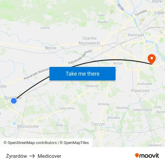 Żyrardów to Medicover map