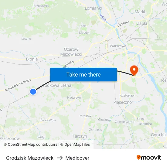 Grodzisk Mazowiecki to Medicover map