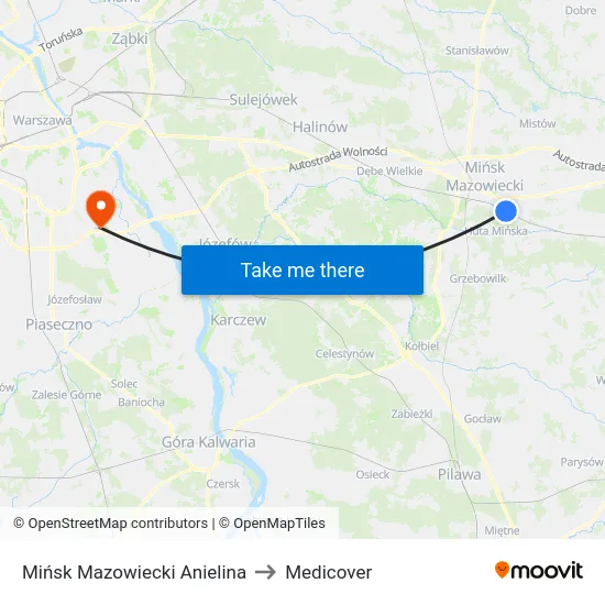 Mińsk Mazowiecki Anielina to Medicover map