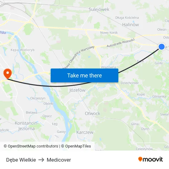 Dębe Wielkie to Medicover map