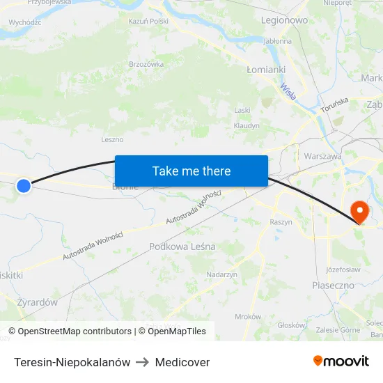 Teresin-Niepokalanów to Medicover map