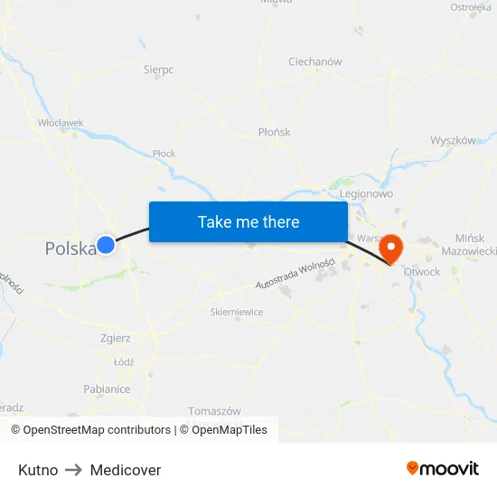 Kutno to Medicover map