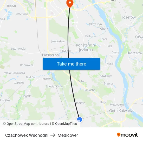 Czachówek Wschodni to Medicover map