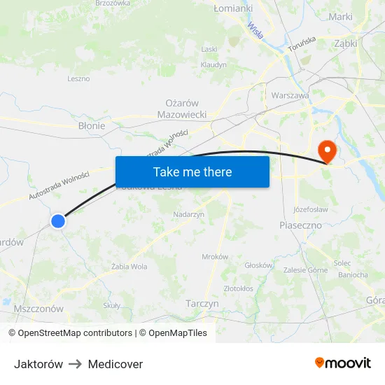 Jaktorów to Medicover map