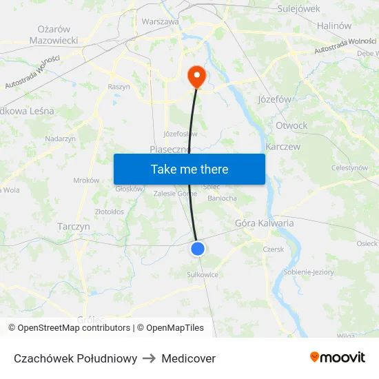 Czachówek Południowy to Medicover map