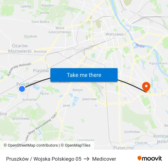 Pruszków / Wojska Polskiego 05 to Medicover map