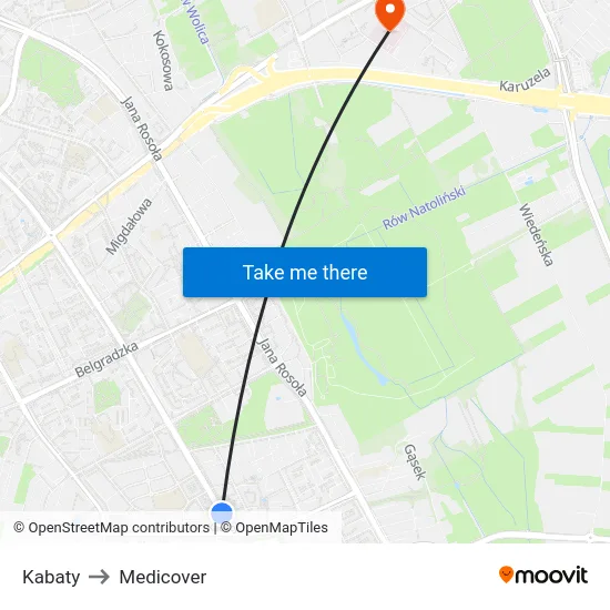 Kabaty to Medicover map