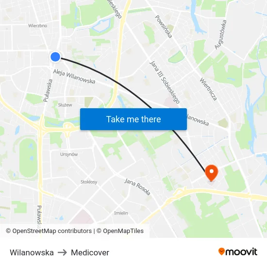 Wilanowska to Medicover map