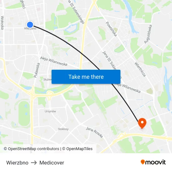 Wierzbno to Medicover map