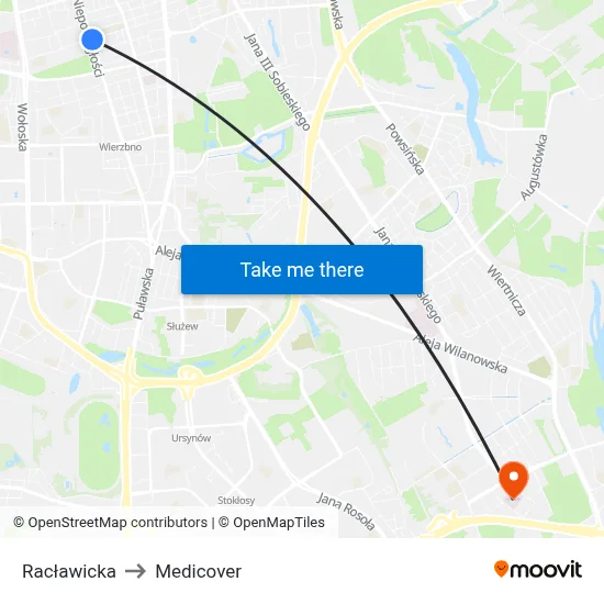 Racławicka to Medicover map