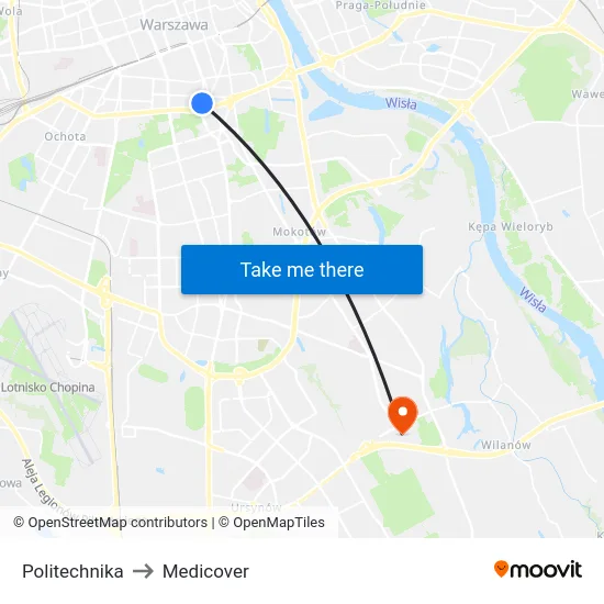 Politechnika to Medicover map