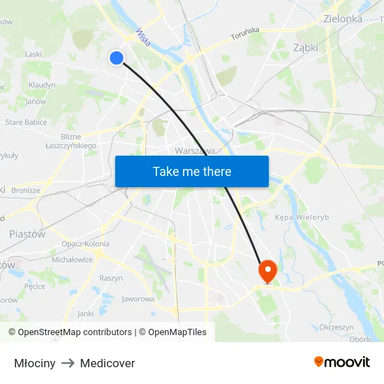 Młociny to Medicover map