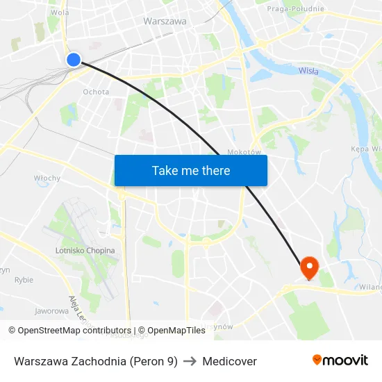 Warszawa Zachodnia (Peron 9) to Medicover map
