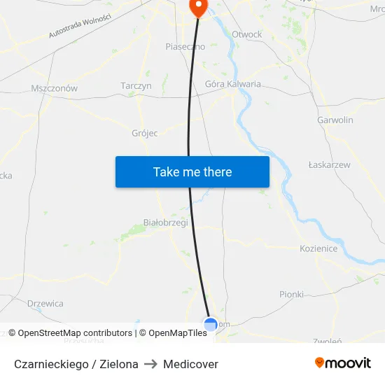 Czarnieckiego / Zielona to Medicover map