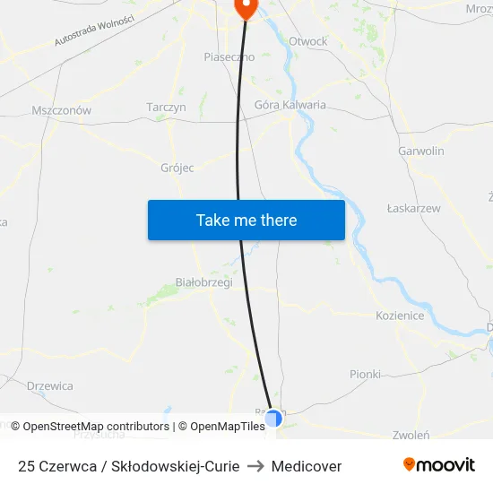 25 Czerwca / Skłodowskiej-Curie to Medicover map