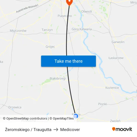 Żeromskiego / Traugutta to Medicover map