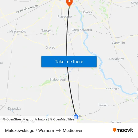 Malczewskiego / Wernera to Medicover map