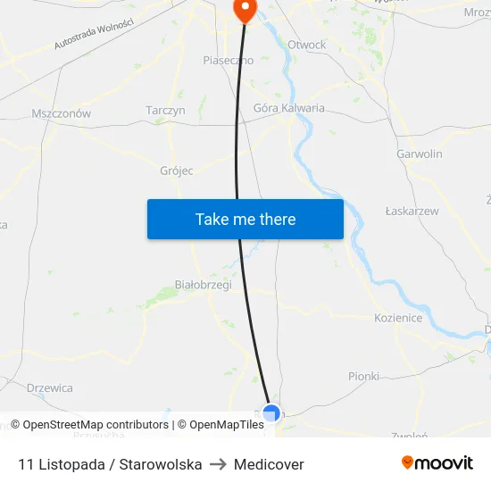 11 Listopada / Starowolska to Medicover map