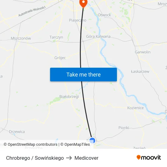 Chrobrego / Sowińskiego to Medicover map