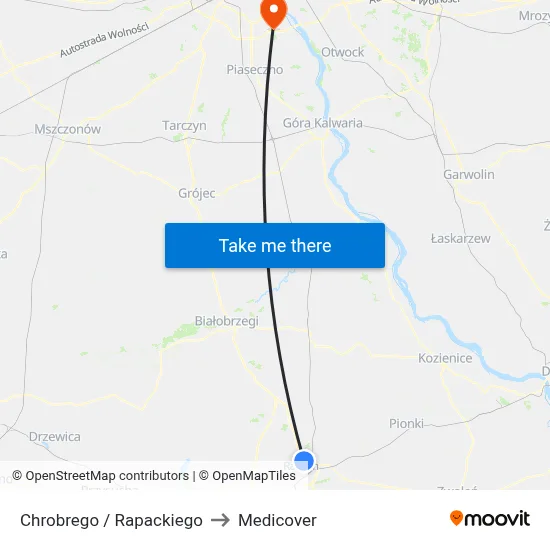 Chrobrego / Rapackiego to Medicover map