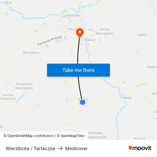 Wierzbicka / Tartaczna to Medicover map