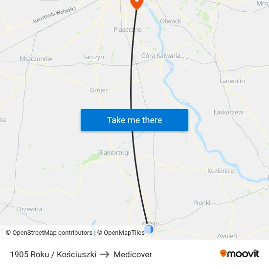 1905 Roku / Kościuszki to Medicover map