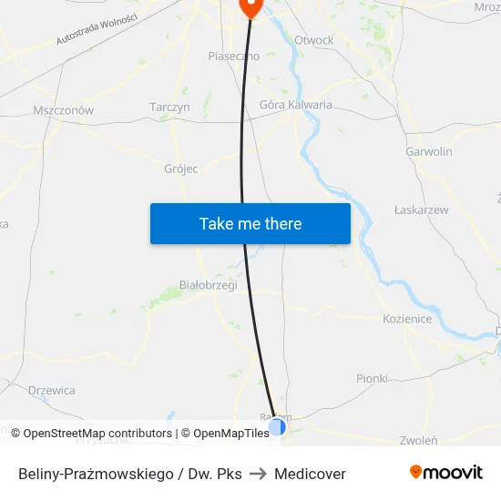 Beliny-Prażmowskiego / Dw. Pks to Medicover map