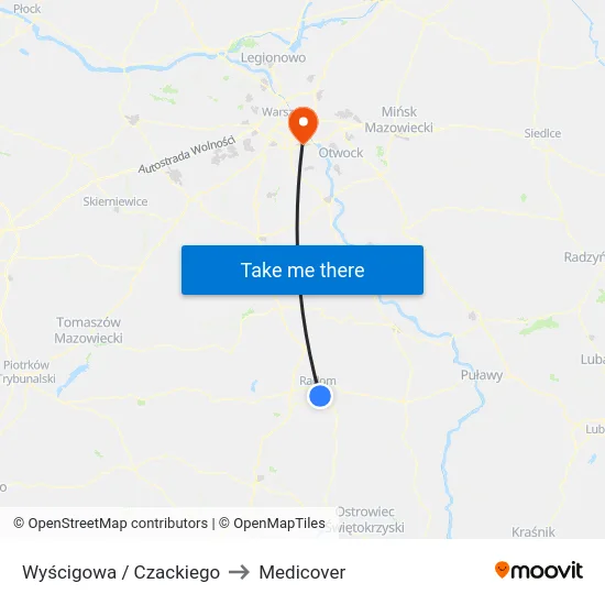 Wyścigowa / Czackiego to Medicover map