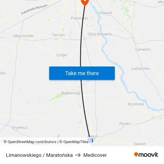 Limanowskiego / Maratońska to Medicover map